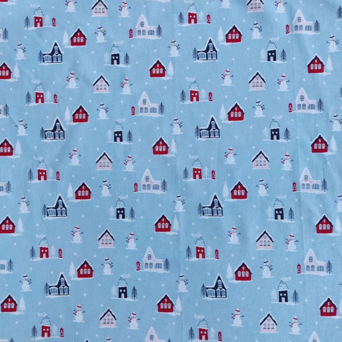 Light Blue Little Town cotton fabric