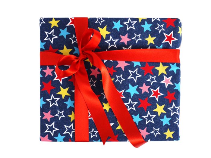 Denim star fabric gift wrap large ribbon top quarter Cover FB copy
