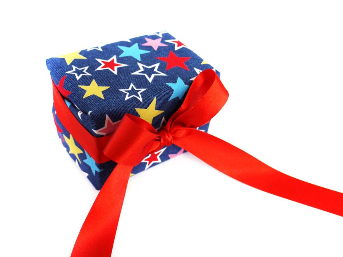 Navy Star, Reusable Fabric Gift Wrap with Ribbon