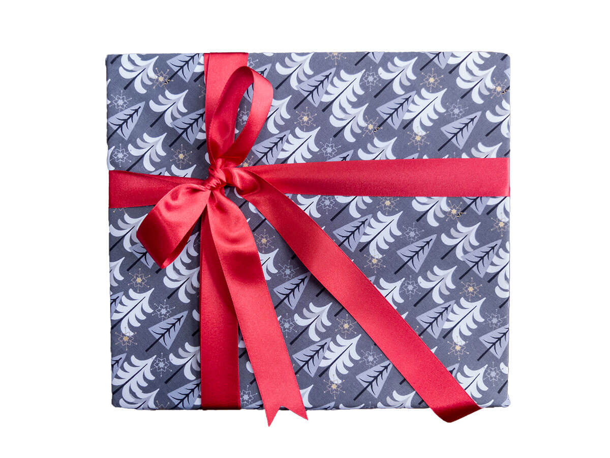 Grey Christmas Trees | Reusable Gift Wrap with Ribbon | Cabban & Co